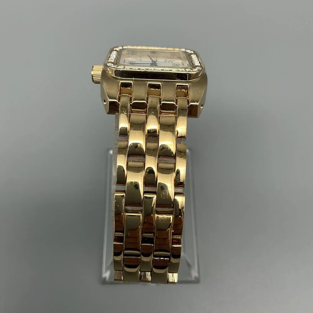 Peugeot Womens Watch 24mm White Dial Gold Tone Crystals Bracelet New Battery 6